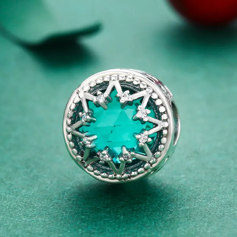 (imagen para) Charm de estilo Pandora de plata romántica con copos de nieve de esmeralda - SCC - Ver 3