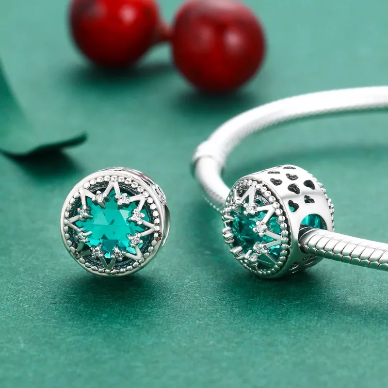 (imagen para) Charm de estilo Pandora de plata romántica con copos de nieve de esmeralda - SCC - Ver 4