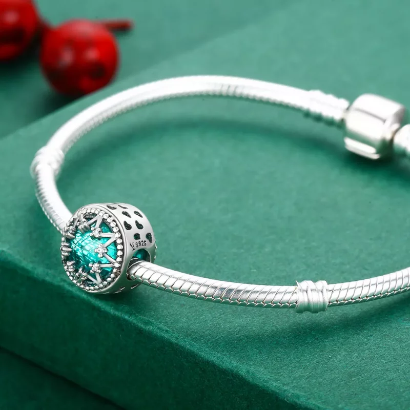 (imagen para) Charm de estilo Pandora de plata romántica con copos de nieve de esmeralda - SCC - Ver 5
