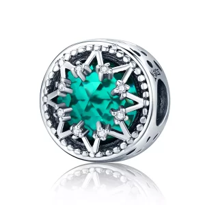 (imagen para) Charm de estilo Pandora de plata romántica con copos de nieve de esmeralda - SCC308