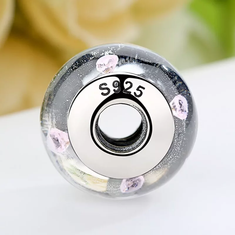 (imagen para) Charm de estilo Pandora de vidrio de Murano blanco con piedras rosas - SCZ004 - Ver 5