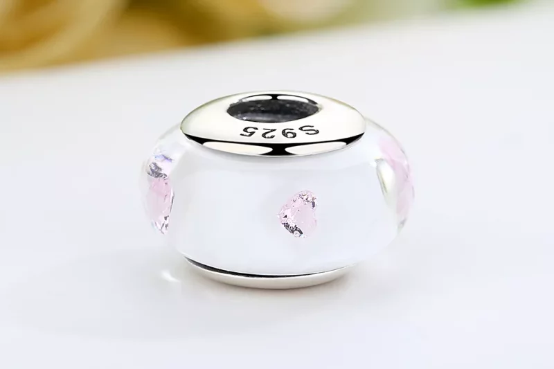 (imagen para) Charm de estilo Pandora de vidrio de Murano blanco con piedras rosas - SCZ004 - Ver 8