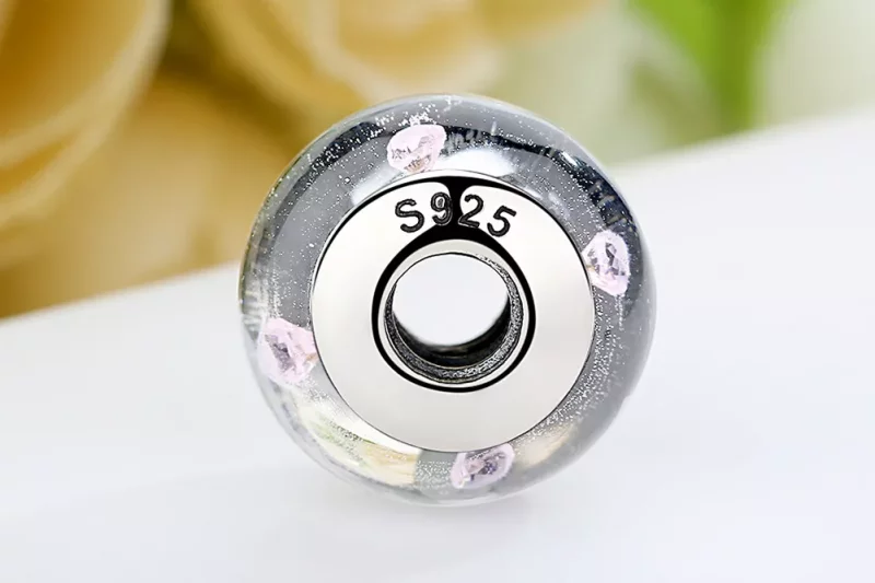 (imagen para) Charm de estilo Pandora de vidrio de Murano blanco con piedras rosas - SCZ004 - Ver 9