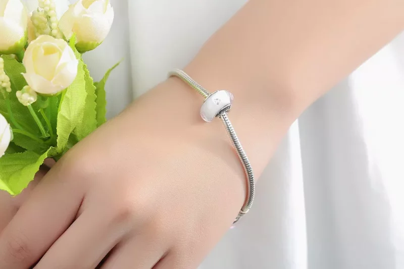 (imagen para) Charm de estilo Pandora de vidrio de Murano blanco con piedras rosas - SCZ004 - Ver 10