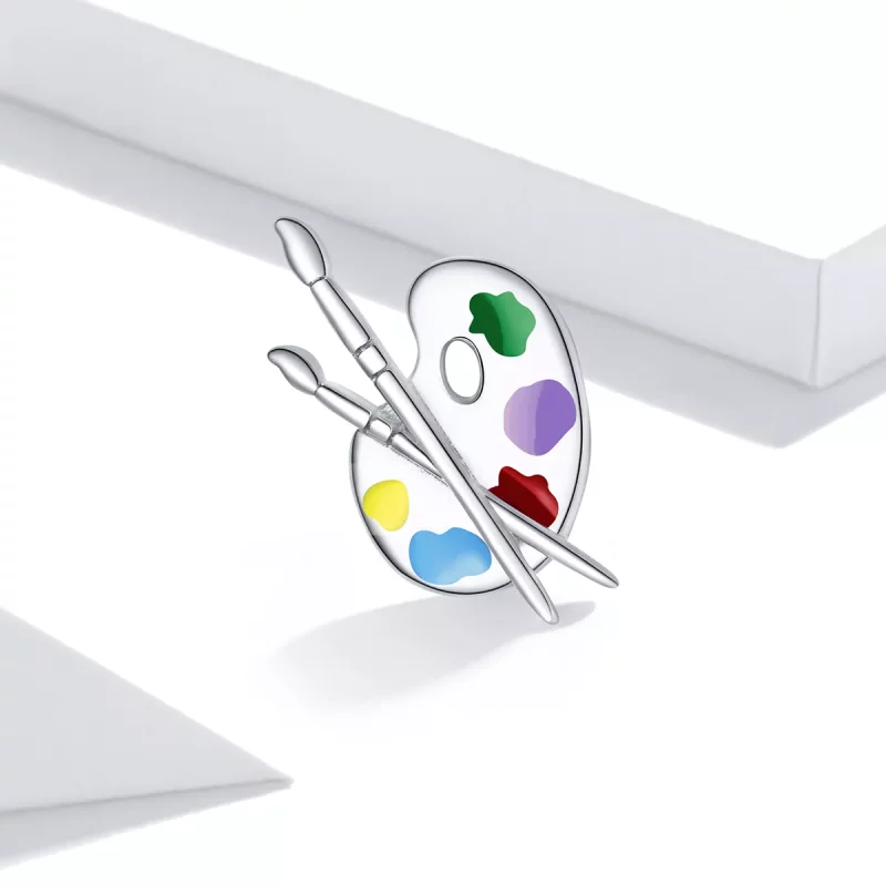 (imagen para) Charm de estilo Pandora en color plateado con paleta de arte colorida - BSC359 - Ver 2