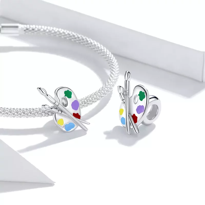 (imagen para) Charm de estilo Pandora en color plateado con paleta de arte colorida - BSC359 - Ver 4