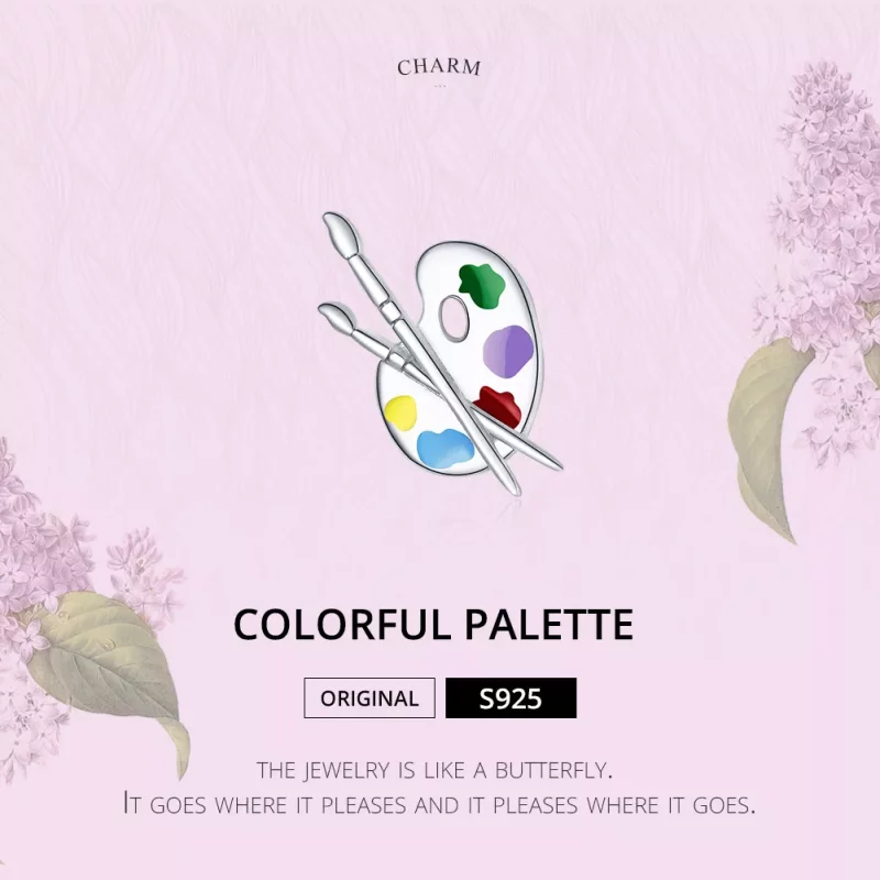 (imagen para) Charm de estilo Pandora en color plateado con paleta de arte colorida - BSC359 - Ver 6