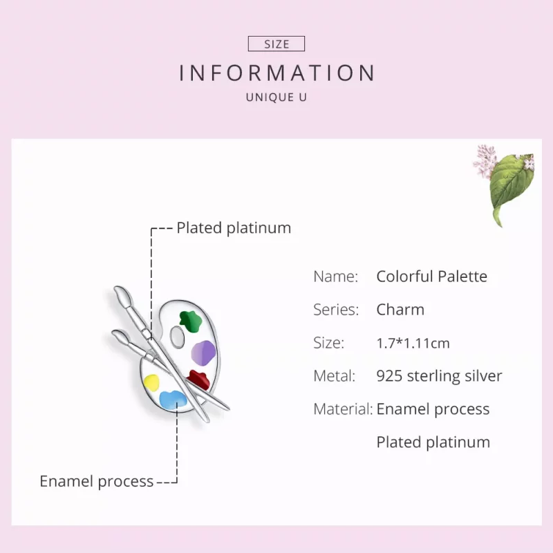 (imagen para) Charm de estilo Pandora en color plateado con paleta de arte colorida - BSC359 - Ver 7