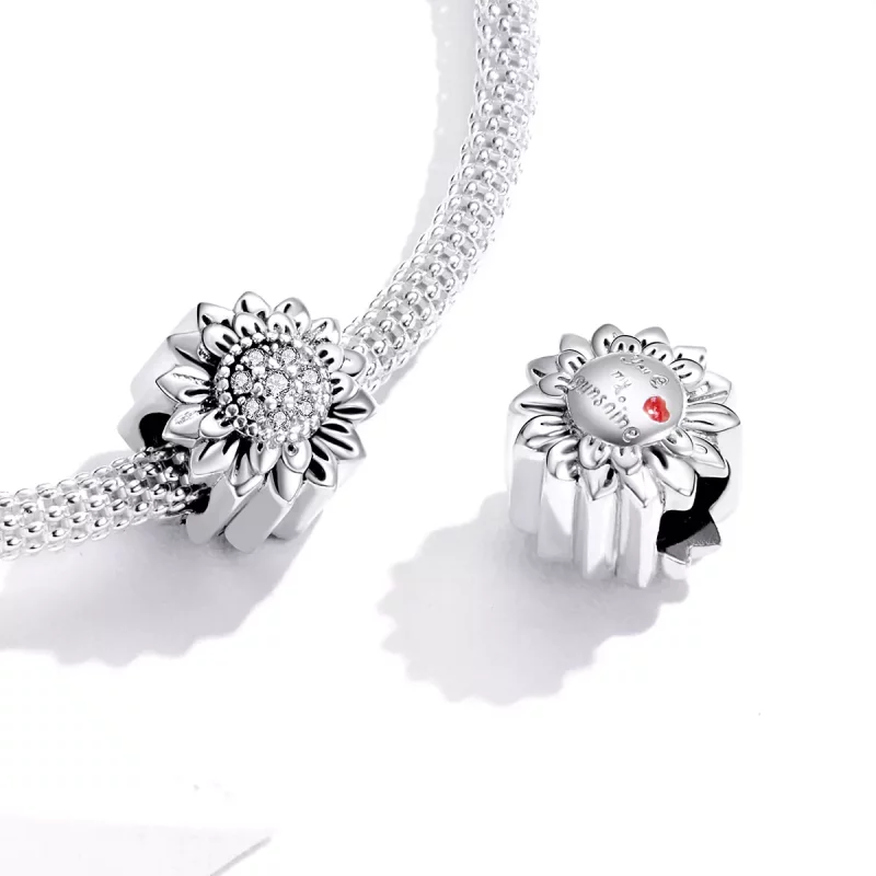 (imagen para) Charm de estilo Pandora en plata con diseño de girasol - SCC1507 - Ver 4