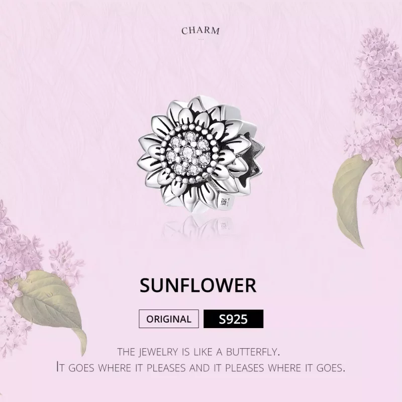 (imagen para) Charm de estilo Pandora en plata con diseño de girasol - SCC1507 - Ver 6