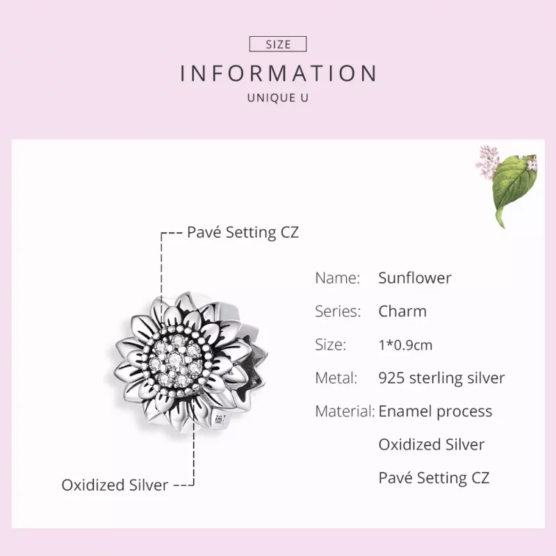 (imagen para) Charm de estilo Pandora en plata con diseño de girasol - SCC1507 - Ver 7