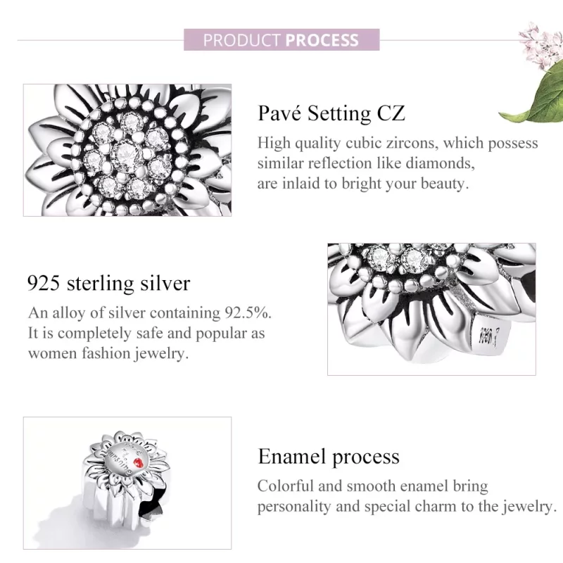 (imagen para) Charm de estilo Pandora en plata con diseño de girasol - SCC1507 - Ver 8