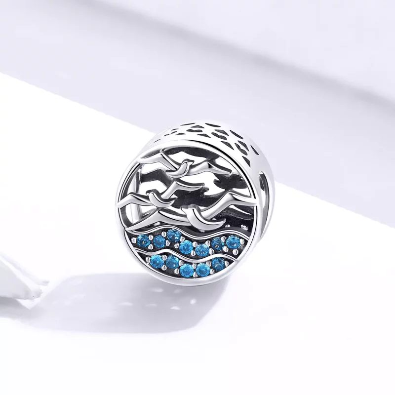(imagen para) Charm de estilo Pandora en plata con diseño de olas y gaviotas - SCC1454 - Ver 2