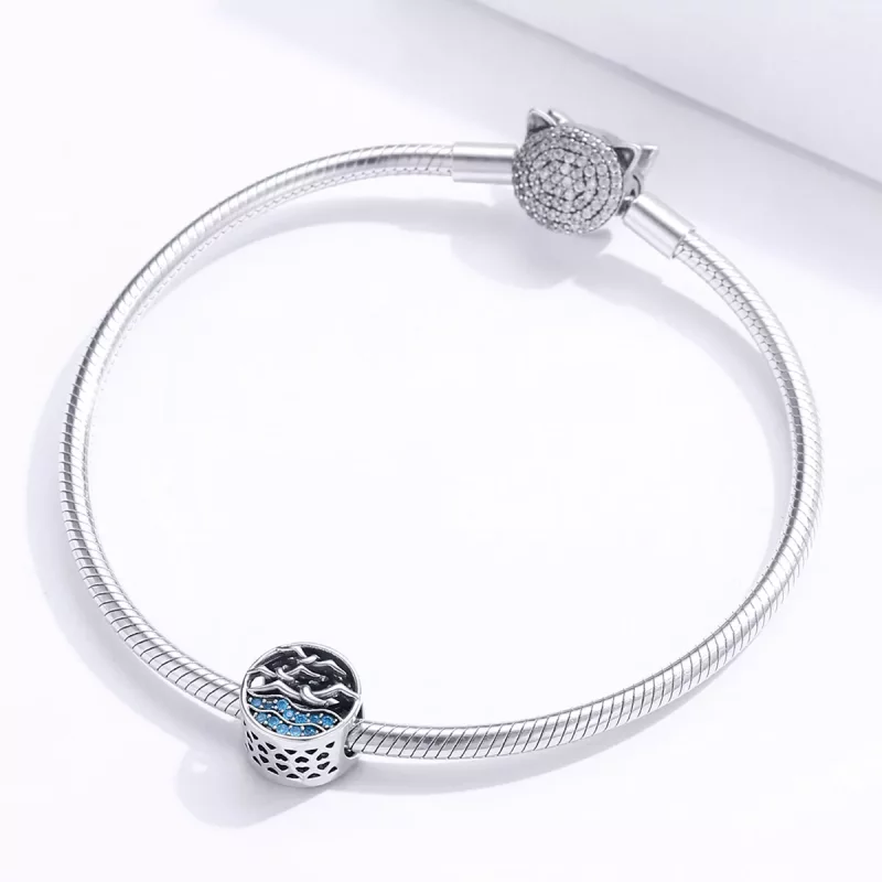 (imagen para) Charm de estilo Pandora en plata con diseño de olas y gaviotas - SCC1454 - Ver 3