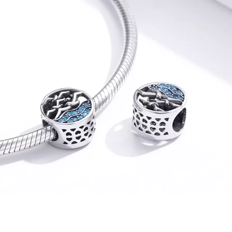 (imagen para) Charm de estilo Pandora en plata con diseño de olas y gaviotas - SCC1454 - Ver 4