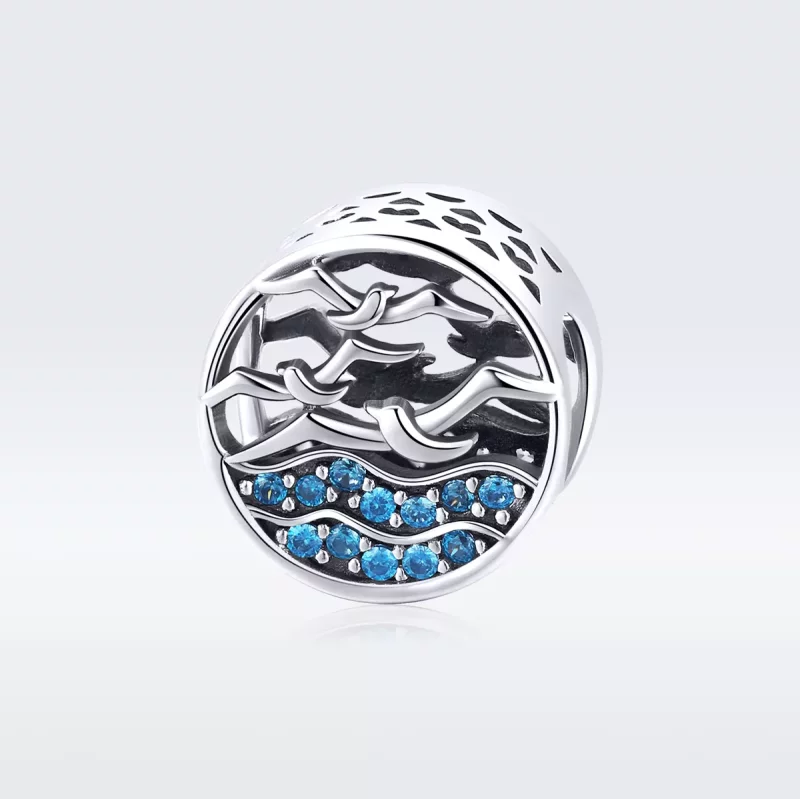(imagen para) Charm de estilo Pandora en plata con diseño de olas y gaviotas - SCC1454 - Ver 5