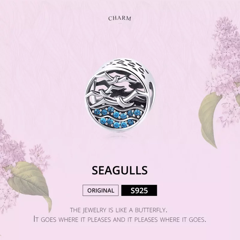 (imagen para) Charm de estilo Pandora en plata con diseño de olas y gaviotas - SCC1454 - Ver 6