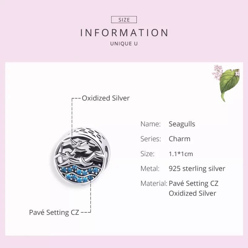 (imagen para) Charm de estilo Pandora en plata con diseño de olas y gaviotas - SCC1454 - Ver 7