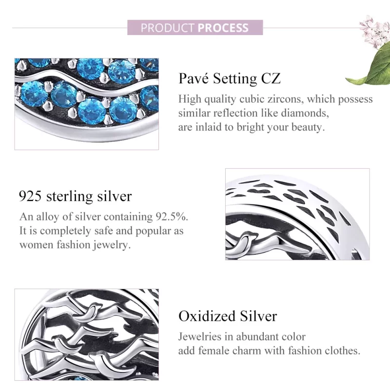 (imagen para) Charm de estilo Pandora en plata con diseño de olas y gaviotas - SCC1454 - Ver 8
