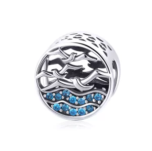 (imagen para) Charm de estilo Pandora en plata con diseño de olas y gaviotas - SCC1454