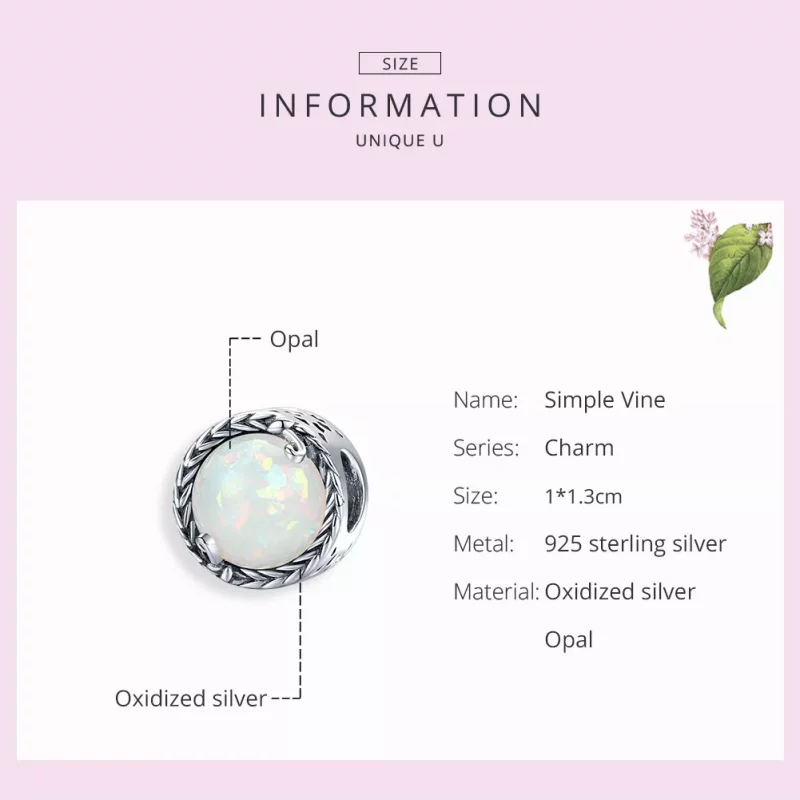 (imagen para) Charm de estilo Pandora en plata con diseño de vid simple - SCC1576 - Ver 7