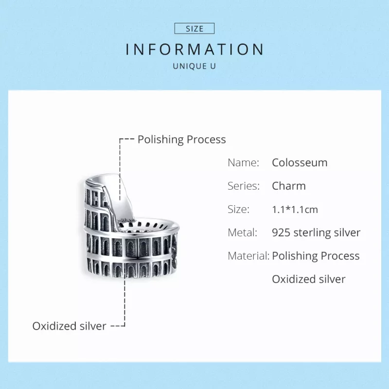 (imagen para) Charm de estilo Pandora en plata con el diseño del Coliseo - SCC1543 - Ver 6