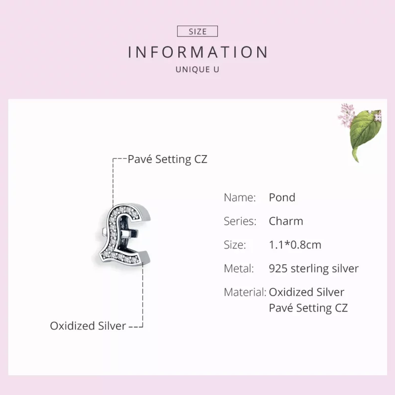 (imagen para) Charm de estilo Pandora en plata con el símbolo de la libra esterlina - SCC1269 - Ver 3