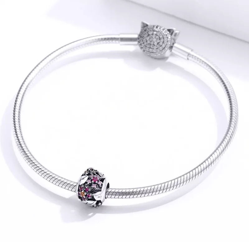 (imagen para) Charm de estilo Pandora en plata con elegante diseño de flores de cerezo - SCC14 - Ver 3
