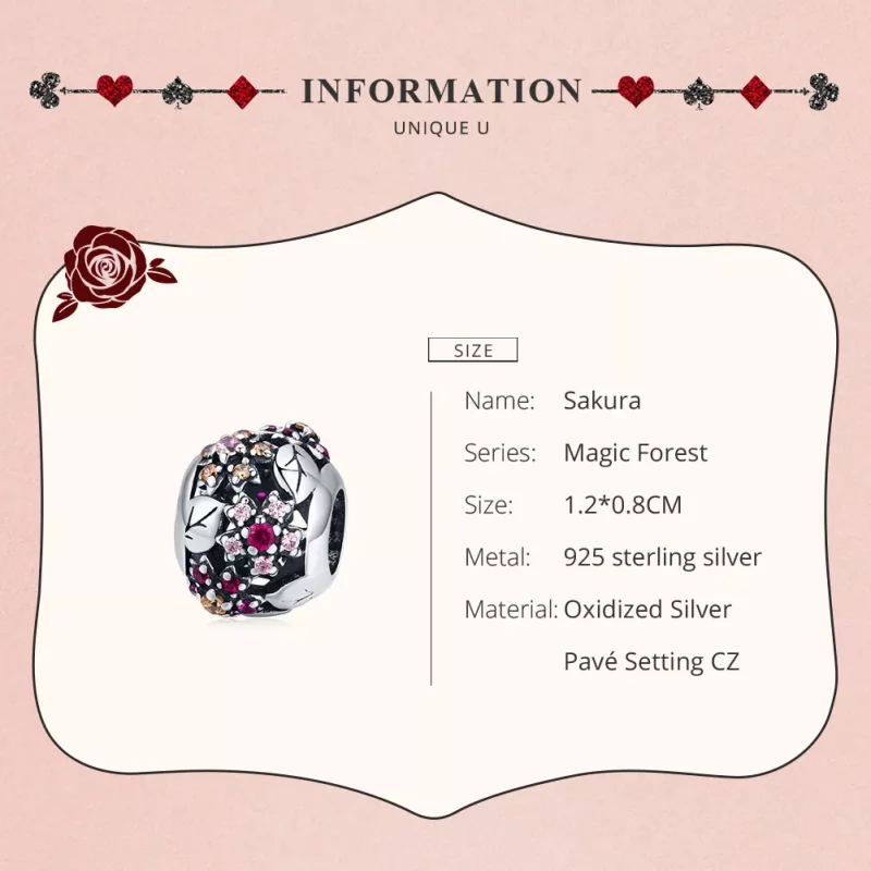 (imagen para) Charm de estilo Pandora en plata con elegante diseño de flores de cerezo - SCC14 - Ver 7