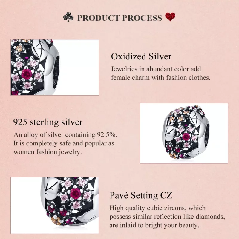 (imagen para) Charm de estilo Pandora en plata con elegante diseño de flores de cerezo - SCC14 - Ver 8