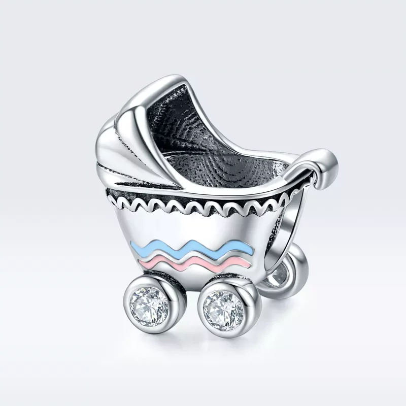 (imagen para) Charm de estilo Pandora en plata con forma de cochecito de bebé recién nacido - - Ver 5