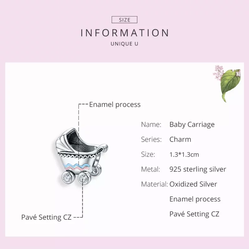 (imagen para) Charm de estilo Pandora en plata con forma de cochecito de bebé recién nacido - - Ver 7