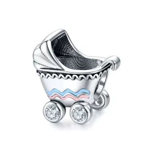 (imagen para) Charm de estilo Pandora en plata con forma de cochecito de bebé recién nacido - SCC1539