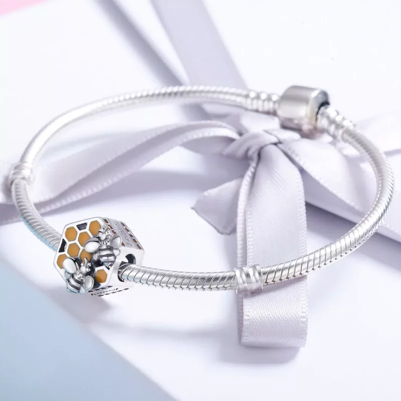 (imagen para) Charm de estilo Pandora en plata con forma de colmena de abejas - SCC500 - Ver 4