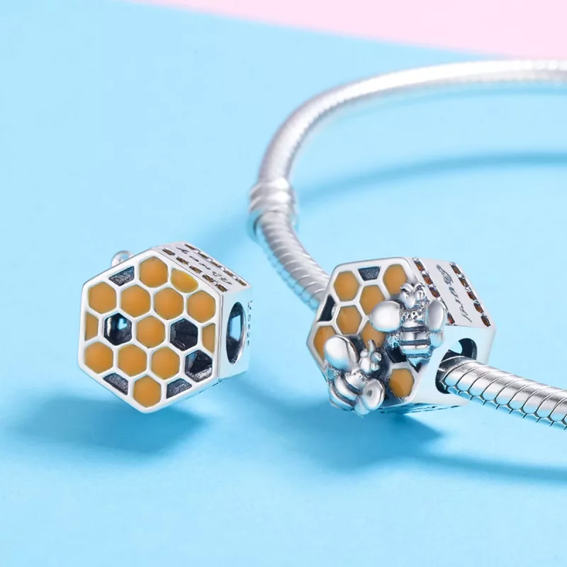 (imagen para) Charm de estilo Pandora en plata con forma de colmena de abejas - SCC500 - Ver 5