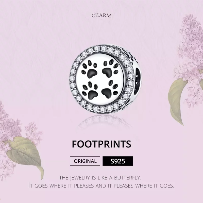 (imagen para) Charm de Estilo Pandora en Plata con Huellas de Pie - SCC1186 - Ver 2