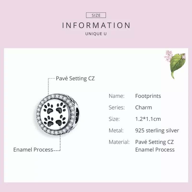 (imagen para) Charm de Estilo Pandora en Plata con Huellas de Pie - SCC1186 - Ver 3