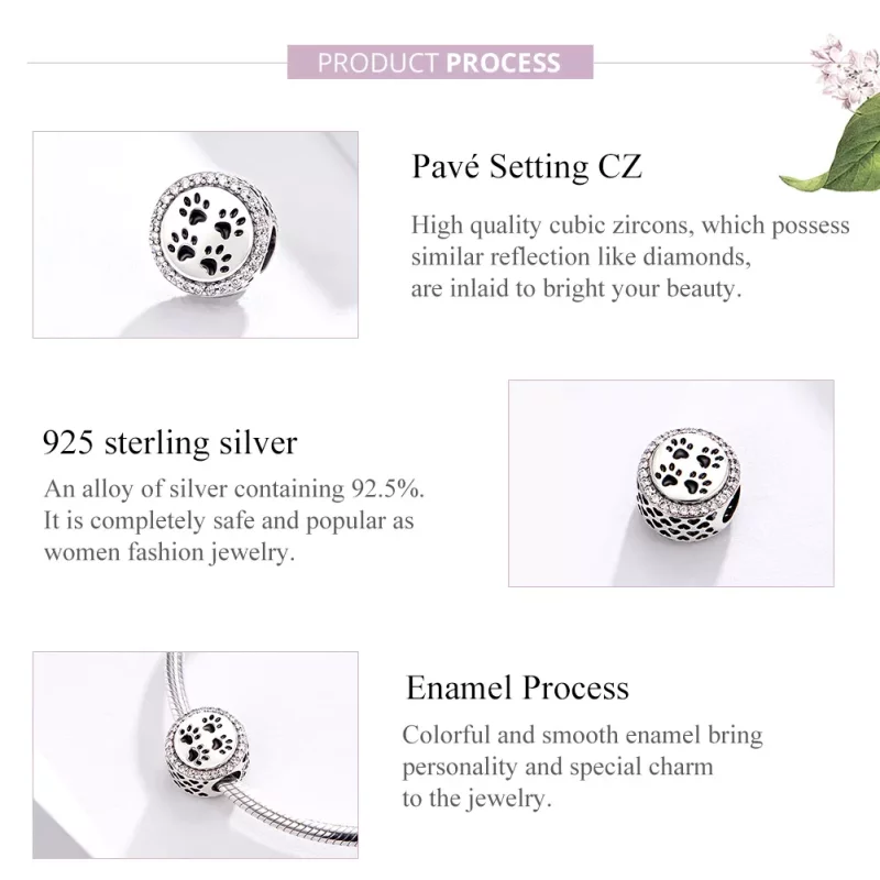 (imagen para) Charm de Estilo Pandora en Plata con Huellas de Pie - SCC1186 - Ver 4
