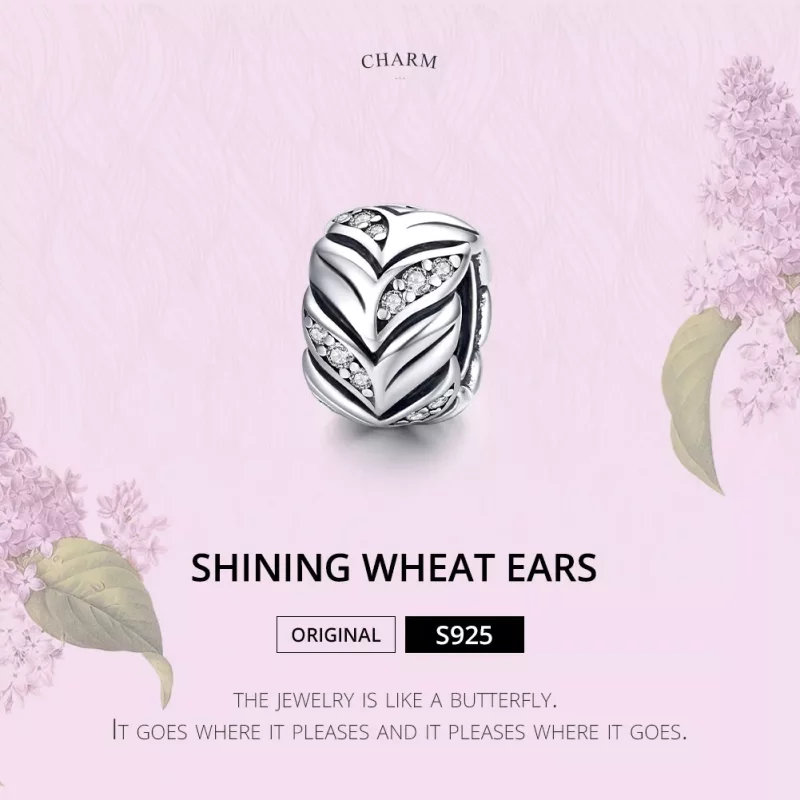 (imagen para) Charm de estilo Pandora plateado con brillo de espigas de trigo - SCC1614 - Ver 6