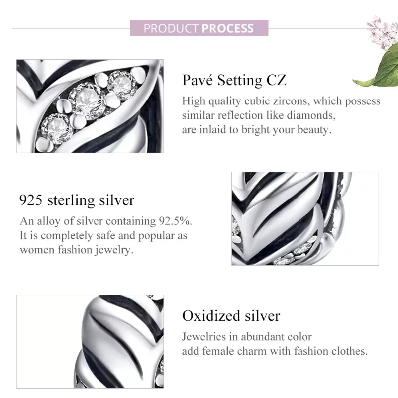 (imagen para) Charm de estilo Pandora plateado con brillo de espigas de trigo - SCC1614 - Ver 8