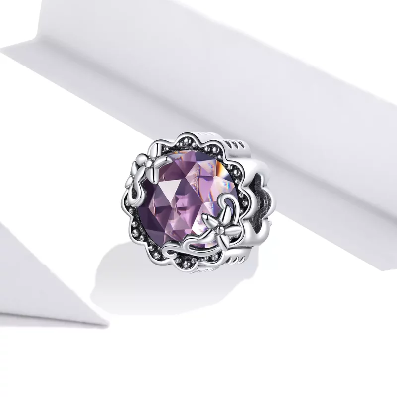 (imagen para) Charm de estilo Pandora plateado con patrón de amatista - SCC1796 - Ver 2
