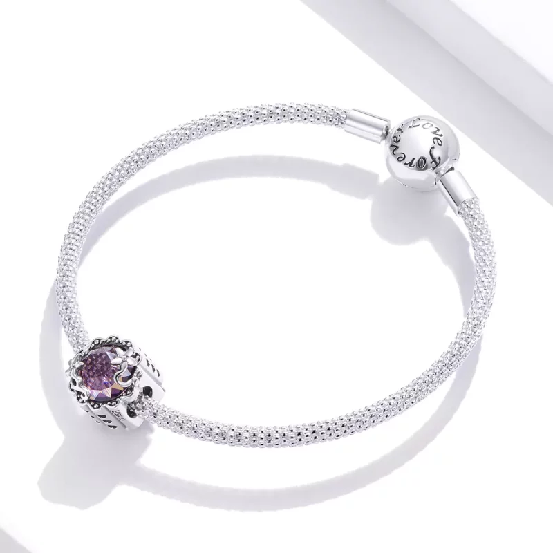 (imagen para) Charm de estilo Pandora plateado con patrón de amatista - SCC1796 - Ver 3