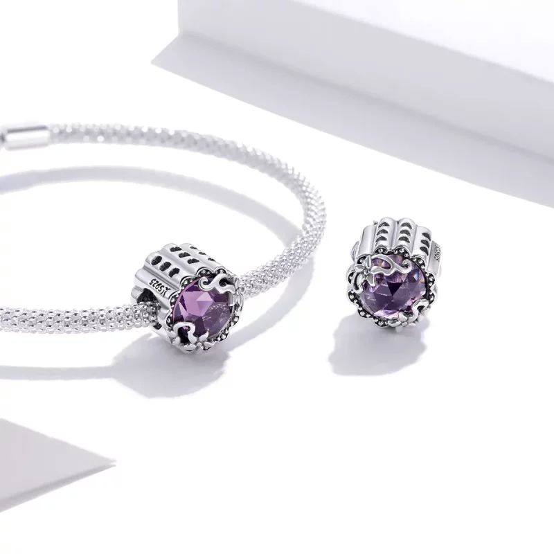 (imagen para) Charm de estilo Pandora plateado con patrón de amatista - SCC1796 - Ver 4