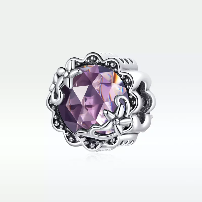 (imagen para) Charm de estilo Pandora plateado con patrón de amatista - SCC1796 - Ver 5
