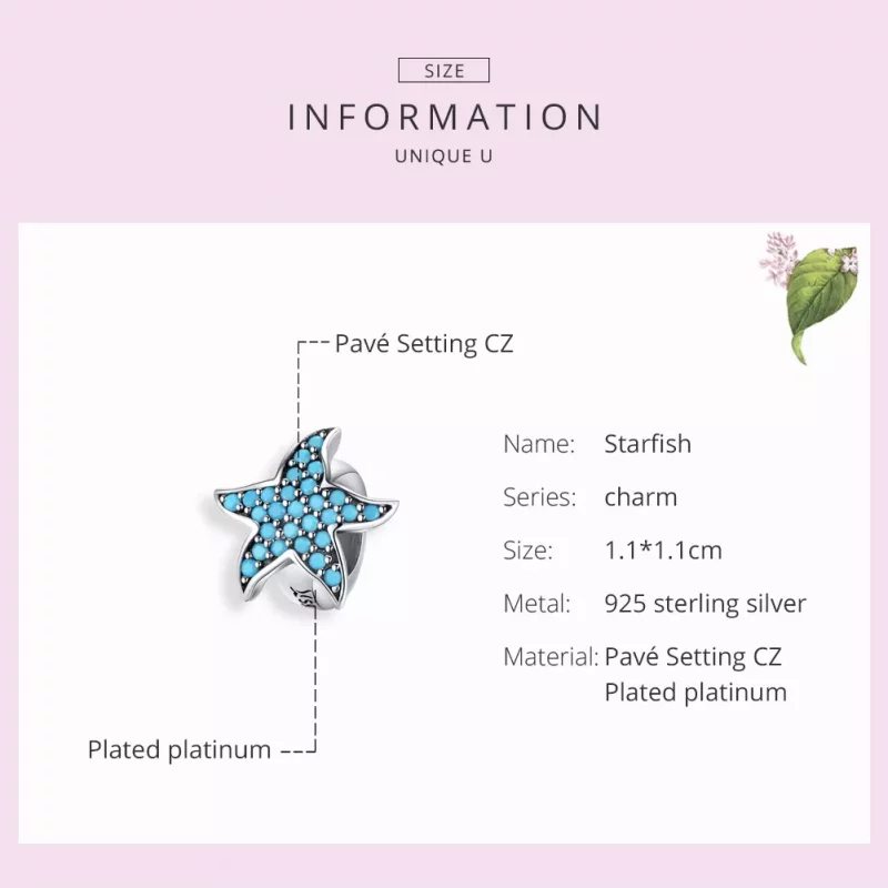 (imagen para) Charm de Estrella de Mar en Plata al Estilo Pandora - SCC1313 - Ver 3
