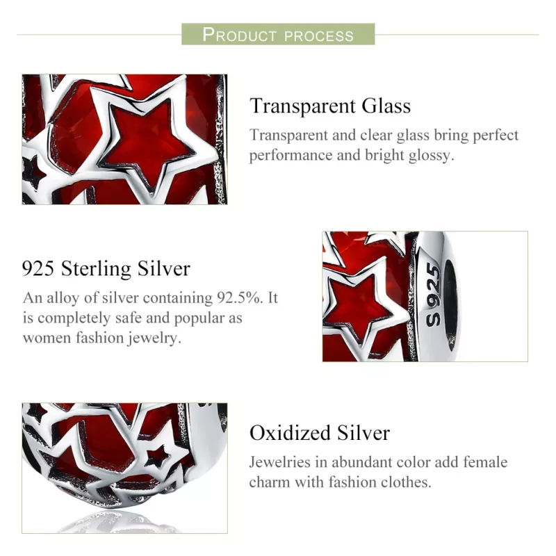 (imagen para) Charm de Estrellas Románticas de Plata Estilo Pandora - SCC509 - Ver 6