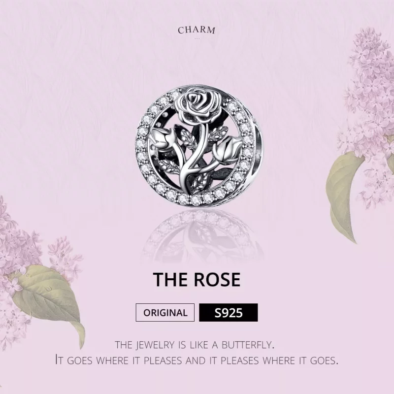 (imagen para) Charm de Flor de Rosa Plateada al Estilo Pandora - SCC1189 - Ver 2