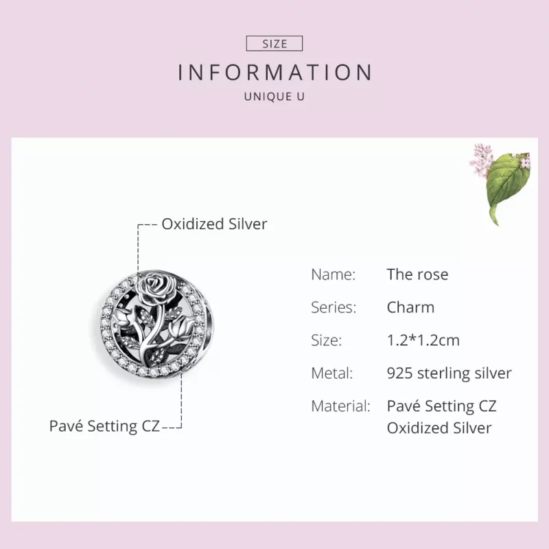 (imagen para) Charm de Flor de Rosa Plateada al Estilo Pandora - SCC1189 - Ver 3