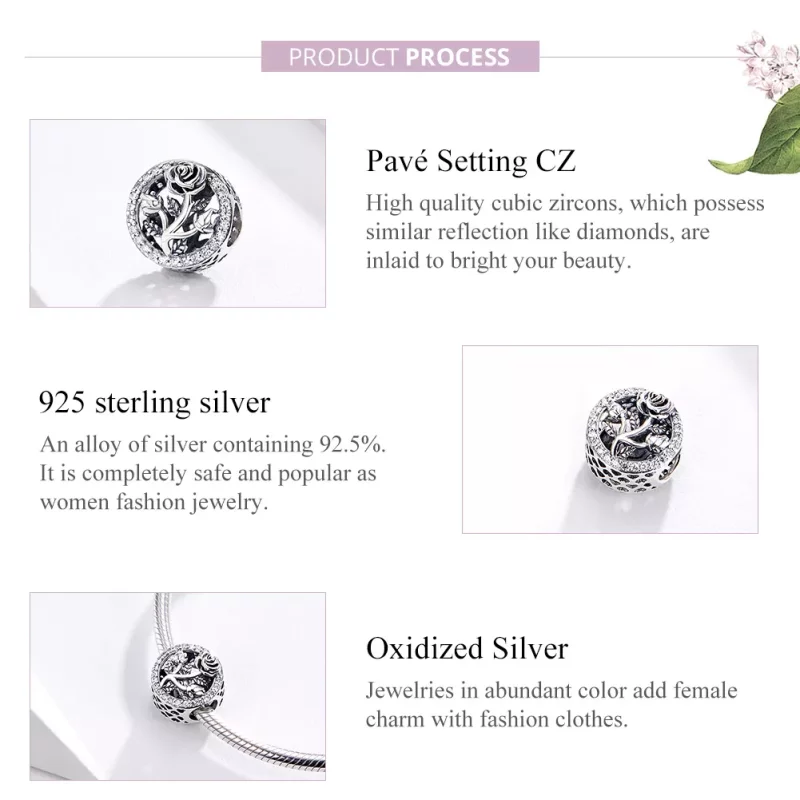 (imagen para) Charm de Flor de Rosa Plateada al Estilo Pandora - SCC1189 - Ver 4