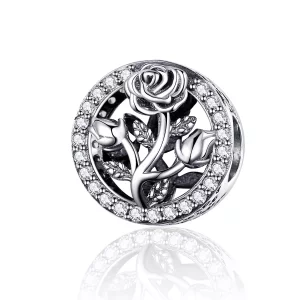 (imagen para) Charm de Flor de Rosa Plateada al Estilo Pandora - SCC1189